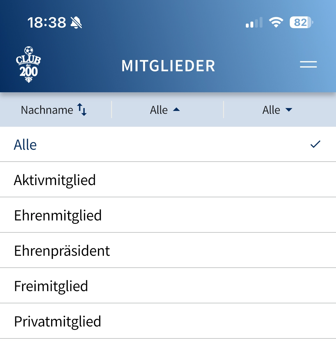 App: Mitglieder nach Kategorien filtern