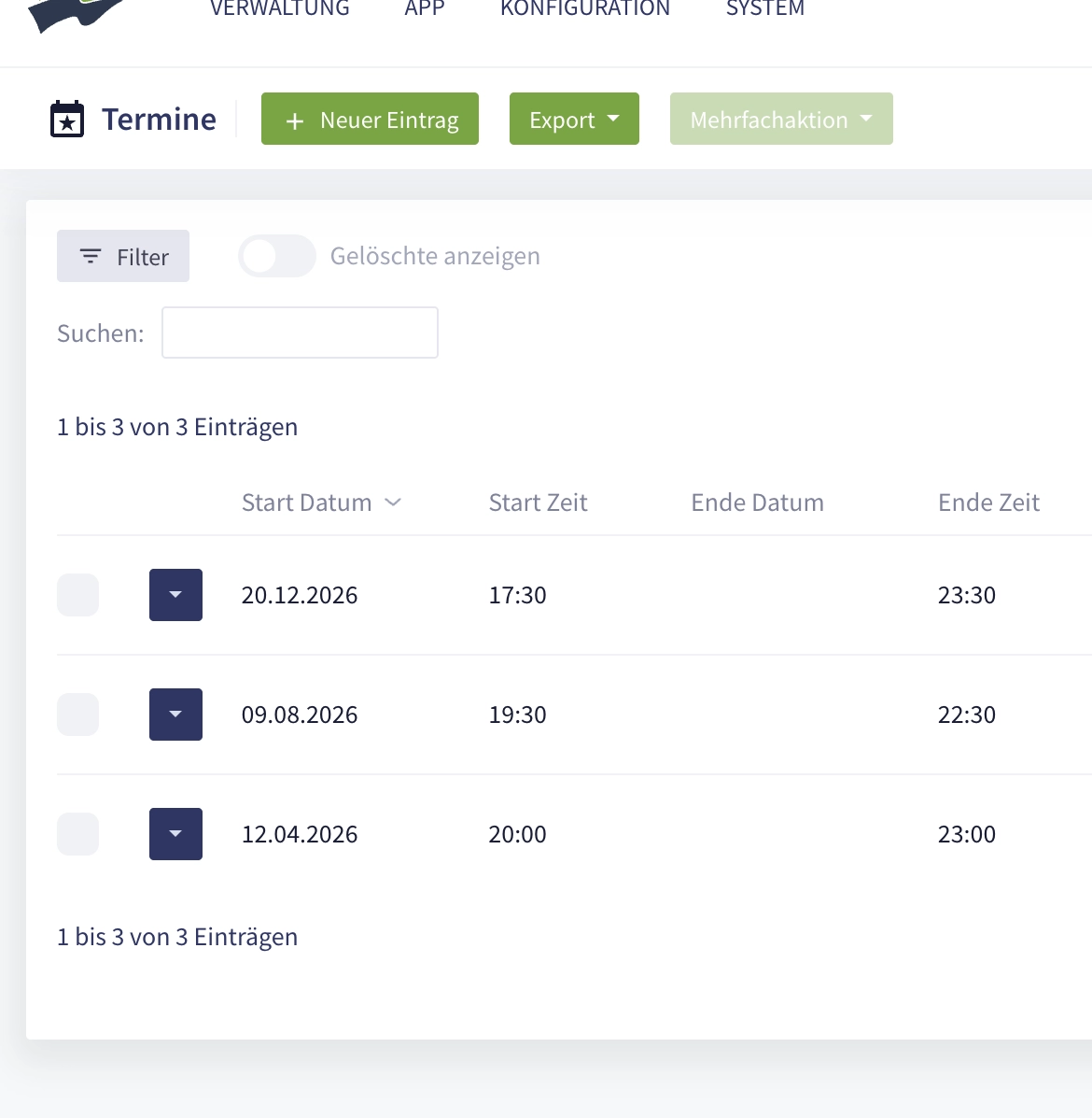 Clubhouse: Terminübersicht