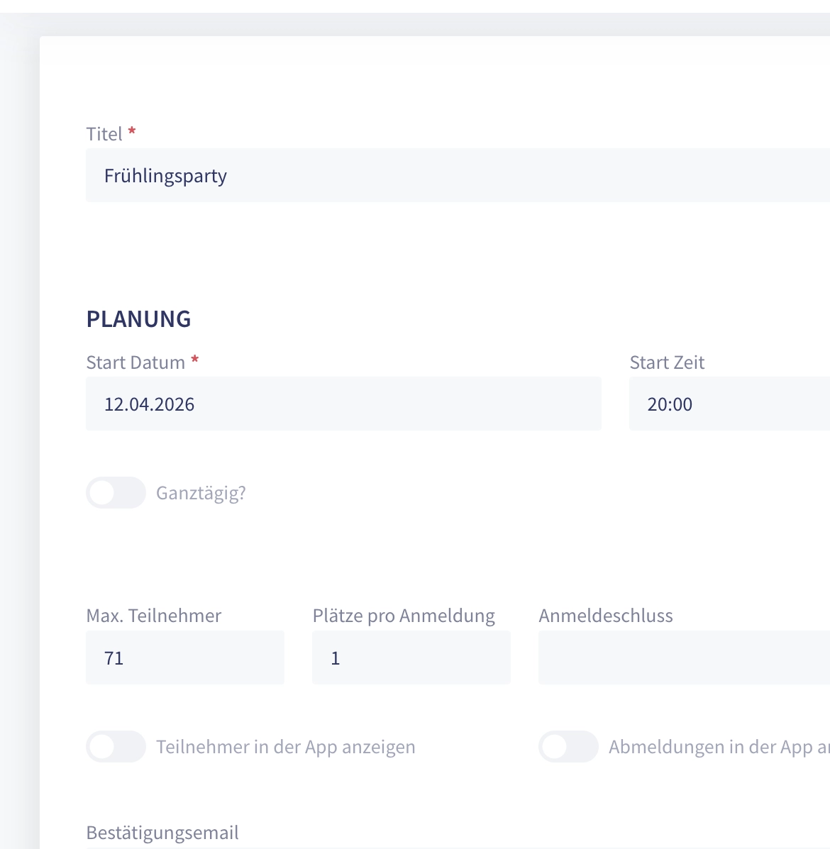 Clubhouse: Termin erstellen