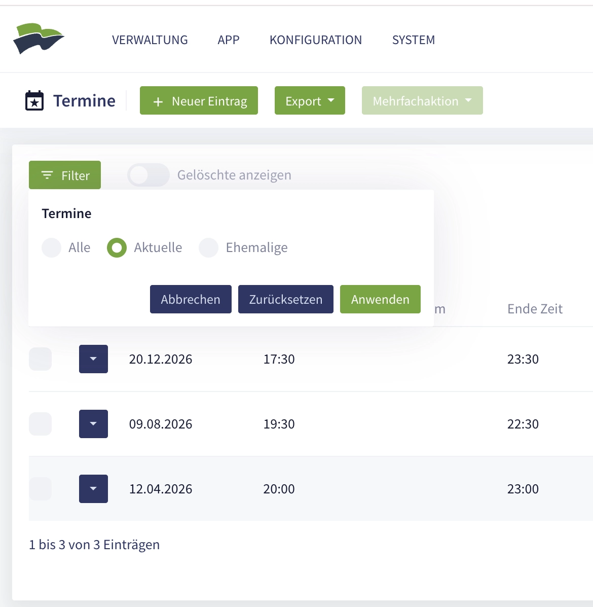 Clubhouse: Termin bearbeiten