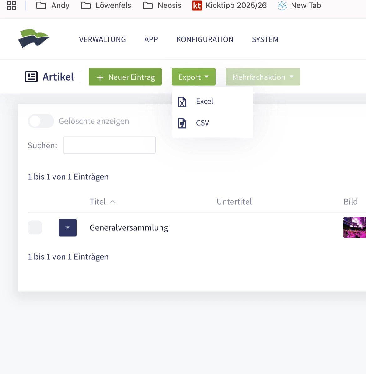 Clubhouse: Newsartikel-Übersicht